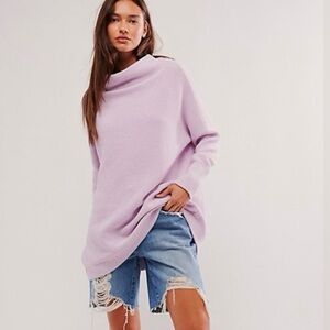 New Free People Ottoman Slouchy Tunic Sweater Oversized Ribbed Lilac Purple